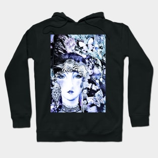 blue sapphire art deco floral flapper collage print Hoodie